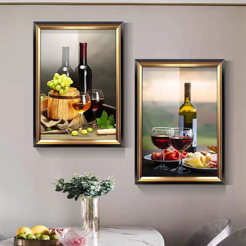美式餐厅装饰画轻奢风欧式饭厅背景墙挂画免打孔厨房壁画水果酒杯