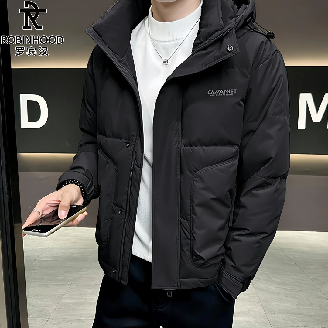 罗宾汉/ROBINHOOD冬季羽服男士新款冬装立领短款休闲加厚丝绒外套