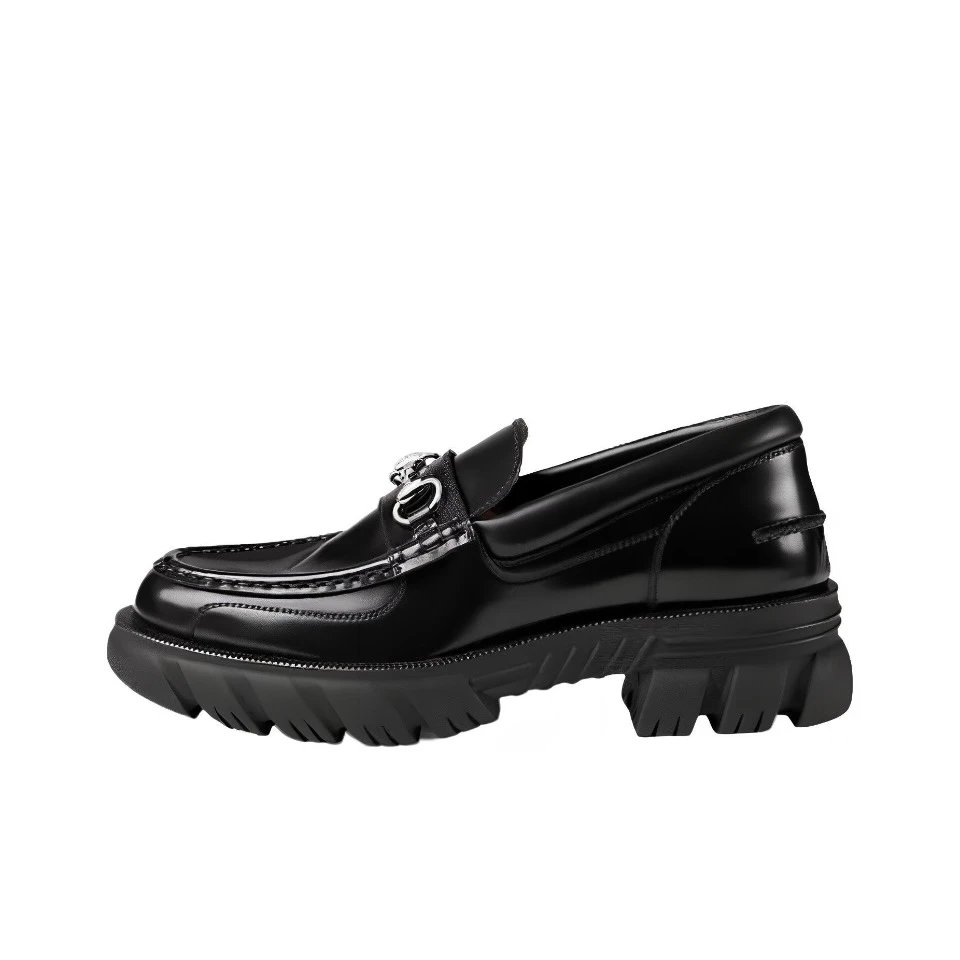 未使用 GUCCI/古驰 黑色男款银马衔扣休闲时尚厚底乐福鞋皮鞋