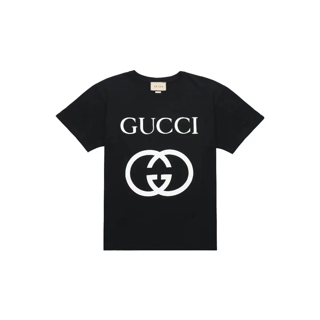 未使用 GUCCI/古驰 男款黑色互扣Logo休闲时尚轻薄短袖T恤