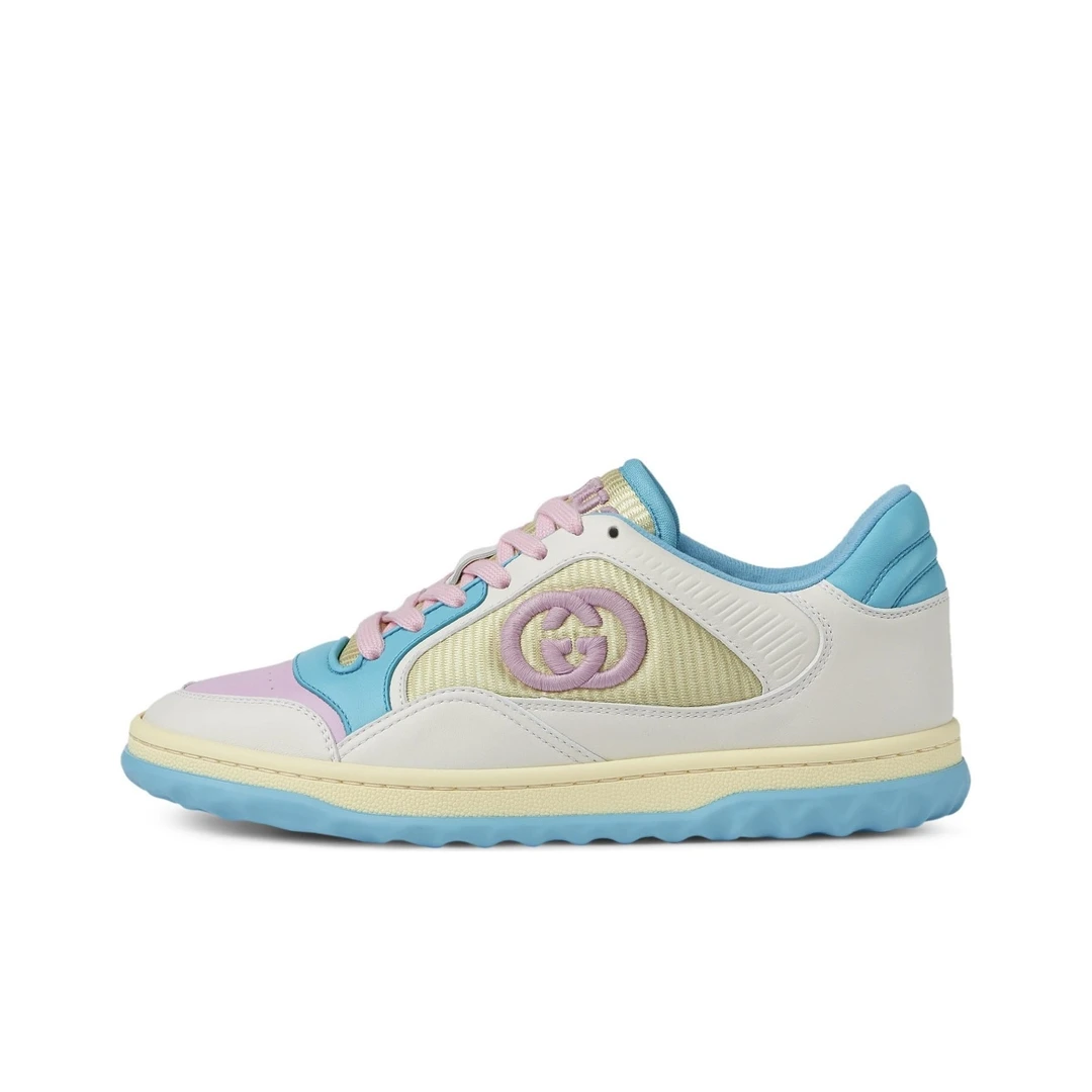 全新未使用 GUCCI/古驰 女款Mac 80白蓝粉休闲系带防滑低帮板鞋