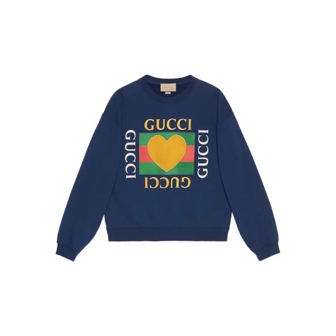 全新未使用 GUCCI/古驰 新款男款蓝色Logo字母刺绣圆领休闲卫衣