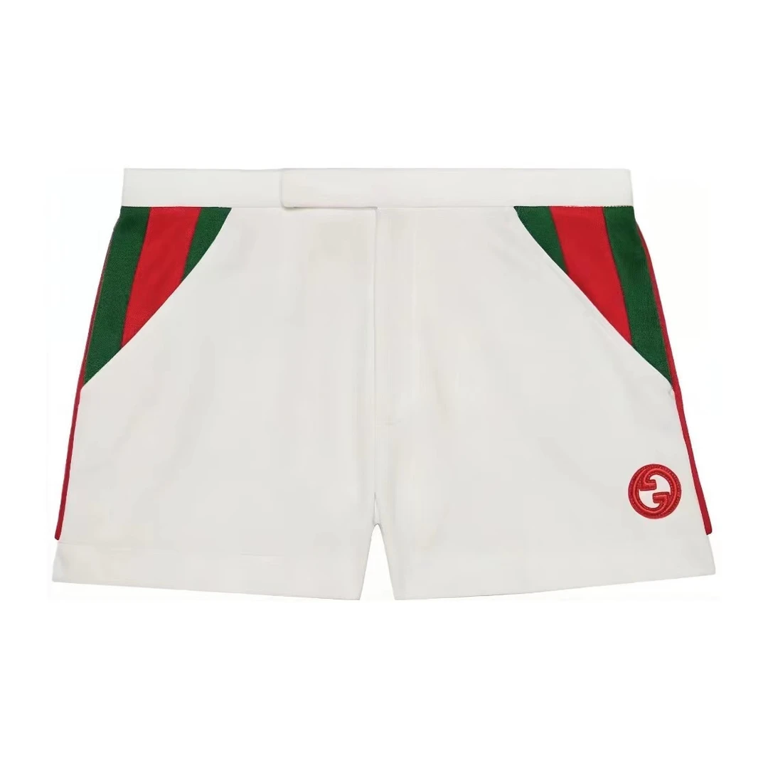 全新未使用 GUCCI/古驰 女款白色红绿条纹拼色logo休闲时尚短裤