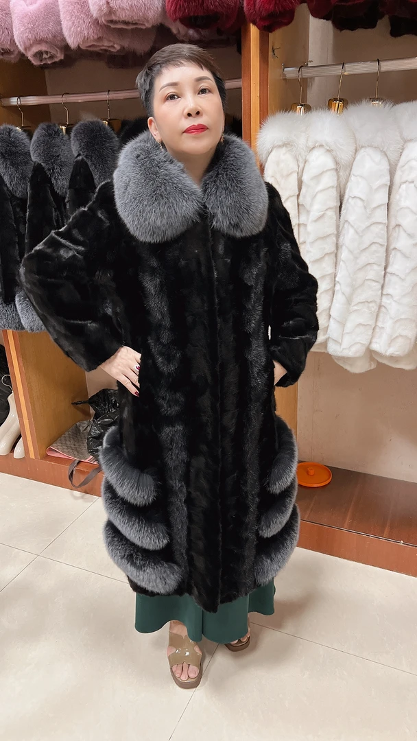 进口水貂皮草貂皮大衣中长款貂毛衣服月牙貂加厚设计师气质女装