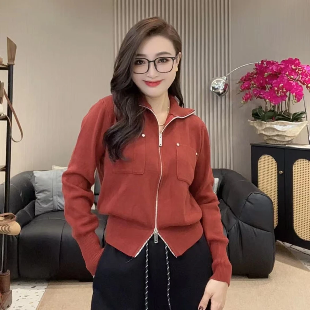 【欧加恋恋】秋新款百搭时尚显瘦双口袋拉链开衫毛针织衫 L24092614