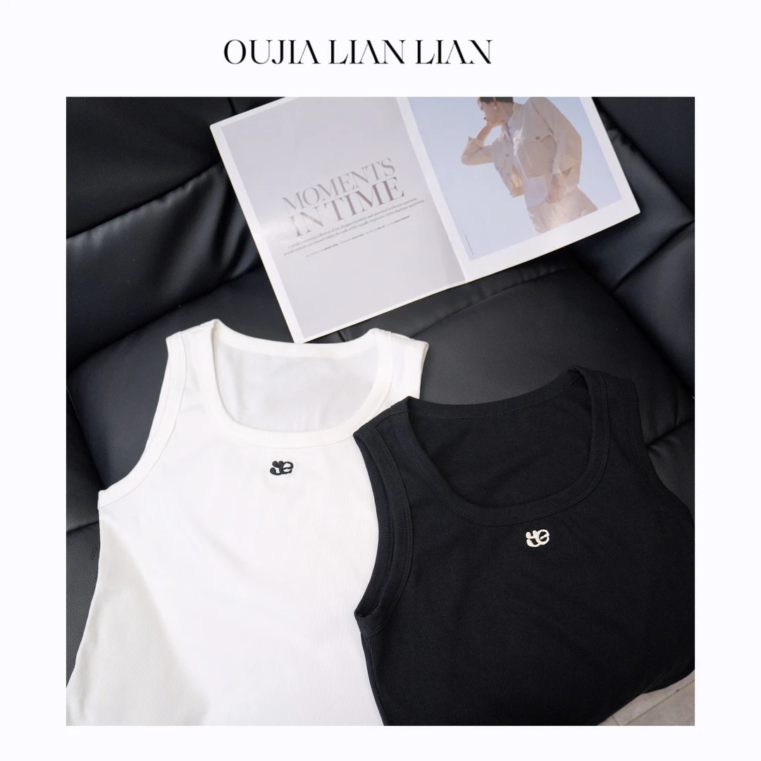 【欧加女装定制】2024春季新款百搭打底短款纯色刺绣条纹背心  H103