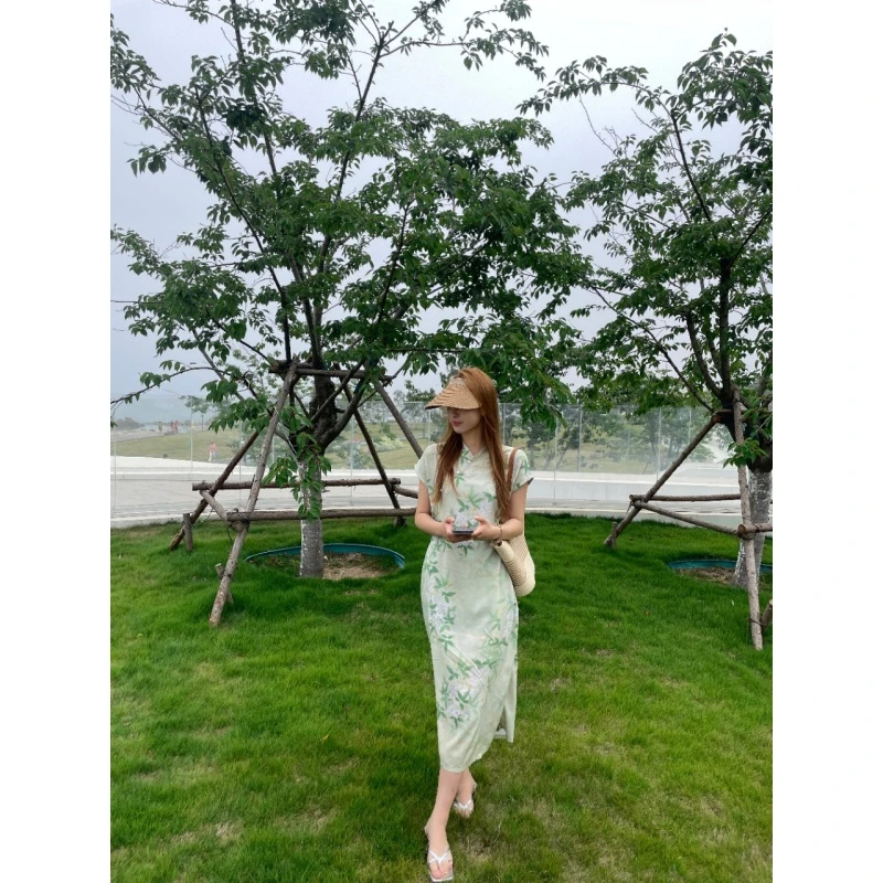 [中国风]卫衣之都-[绵绸]山东青岛特产立领斜扣旗袍连衣裙-X6398