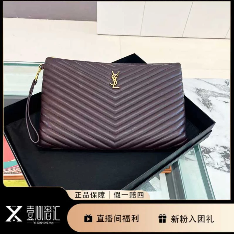 99新 YSL/圣罗兰 酒红色手拿包气质百搭女士
