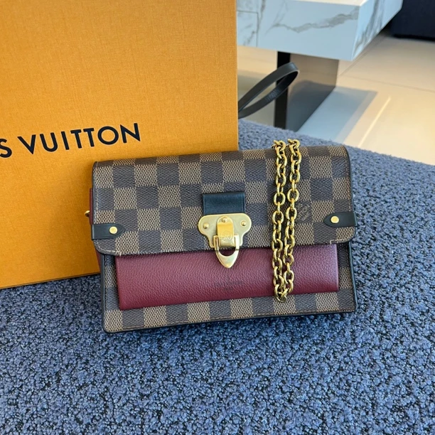 95新 LouisVuitton/路易威登 vavin经典紫红拼棋盘格/链条包