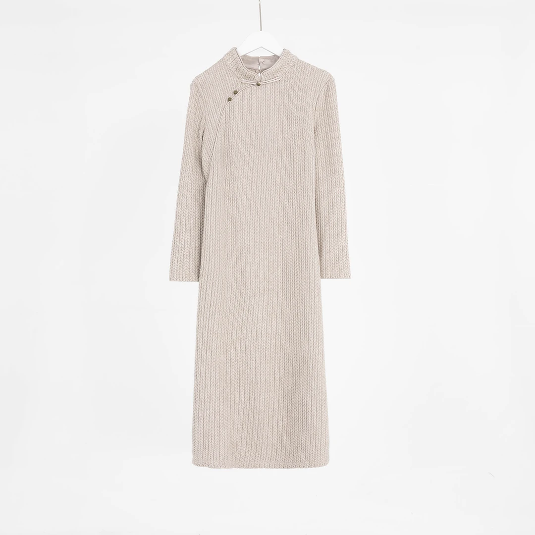 （几里）时尚国风休闲百搭针织连衣裙 衣长118 胸围88 126223