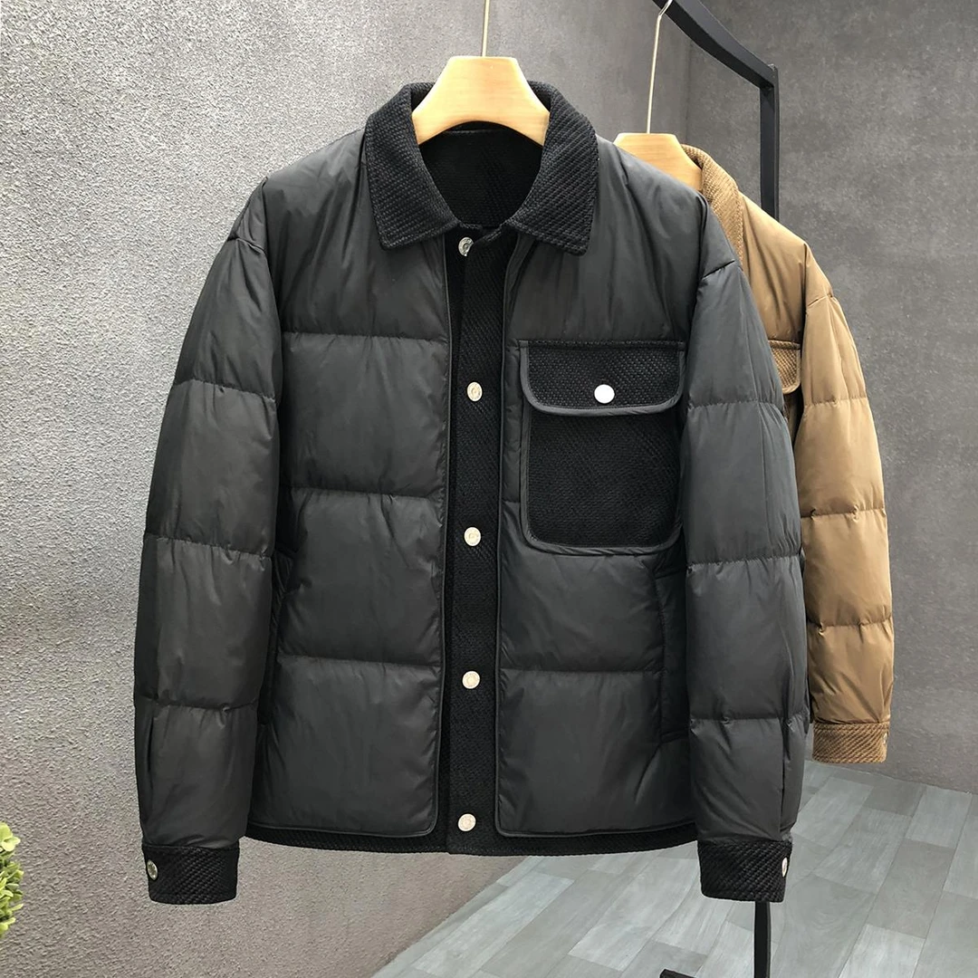 M01冬装衬衫领棉服男款潮牌轻薄保暖外套2023冬季新款男士加厚衣