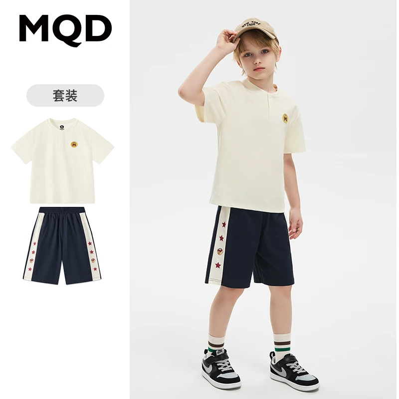 MQD童装男童夏季套装24儿童中大童Polo衫五分袖T恤运动休闲两件套
