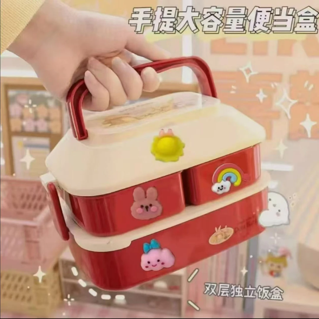 微波炉可加热日式便当盒可爱餐盒便携儿童大容量分餐盒