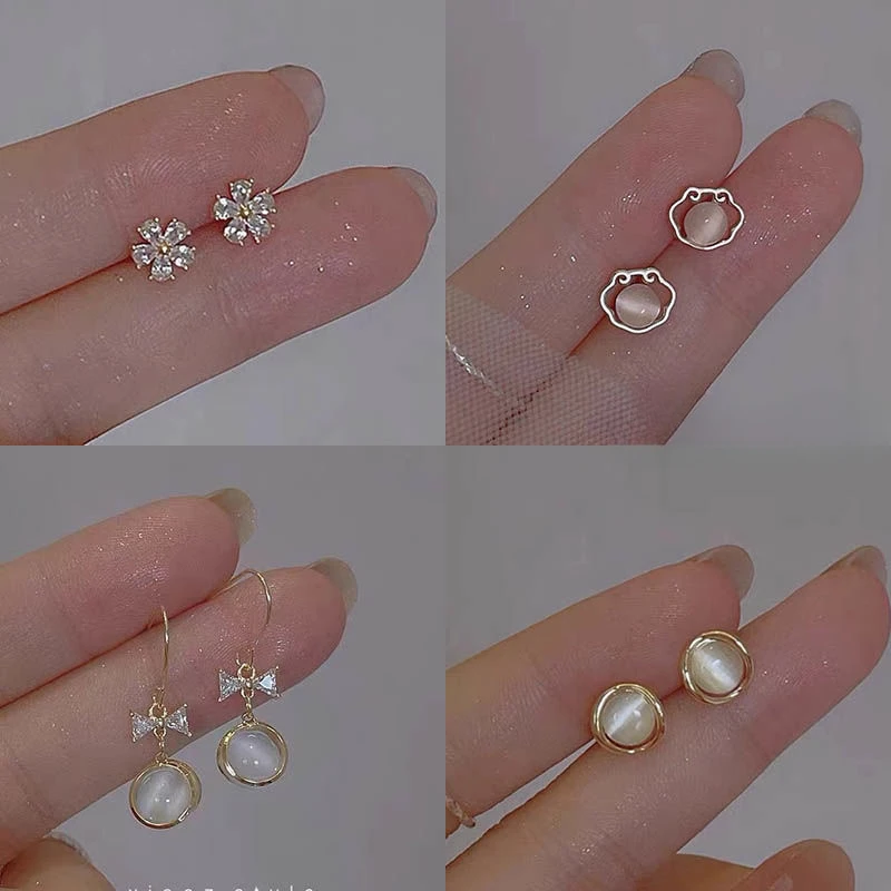 迷你花朵耳钉夏针锆石精致小众设计耳饰小巧耳骨钉高级感女c