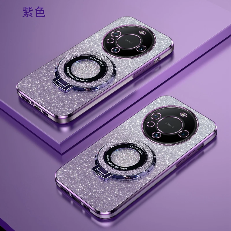 华为Mate60电镀手机壳新款磁吸支架mate60pro+全包超薄防摔保护套