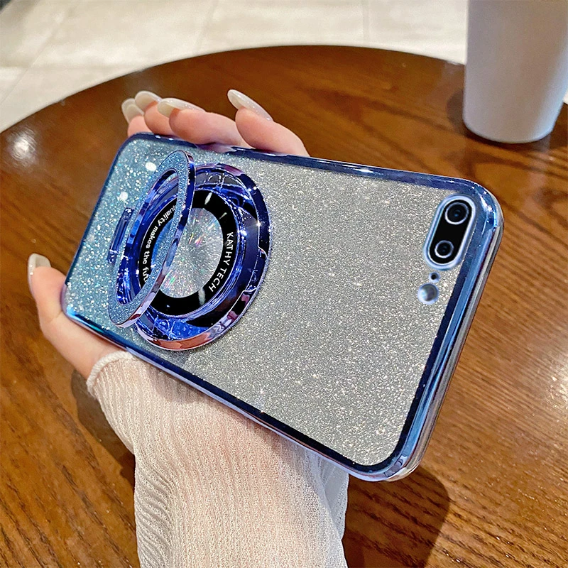 苹果7plus电镀闪粉新款8手机壳适用iPhone8plus磁吸支架se2保护套