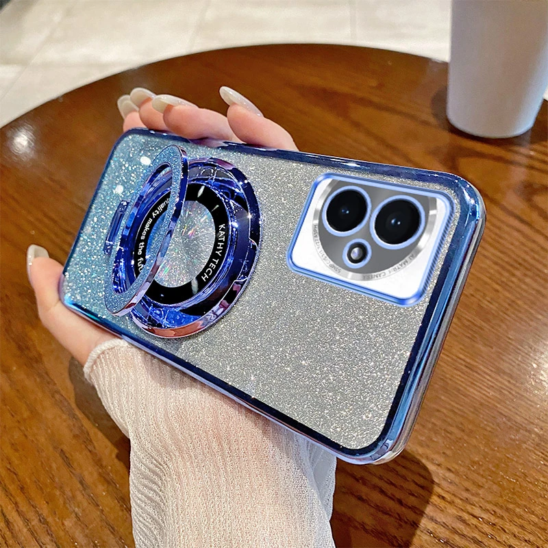 荣耀100闪粉新款手机壳适用honor100pro高端女磁吸支架防摔保护套