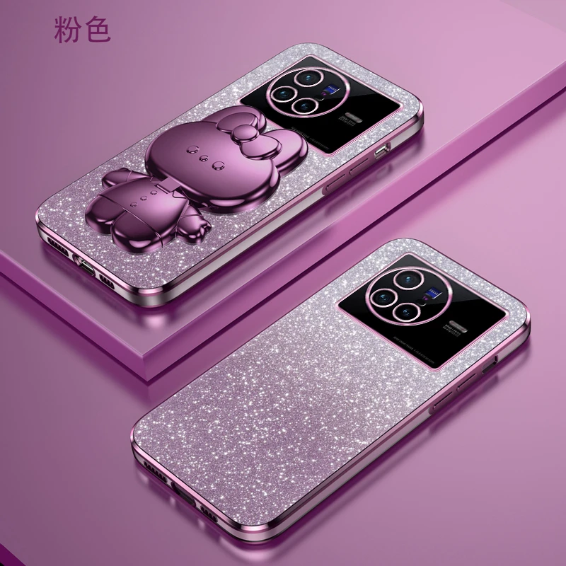 vivoX80新款手机壳卡通适用x80pro补妆镜支架可爱全包防摔保护套