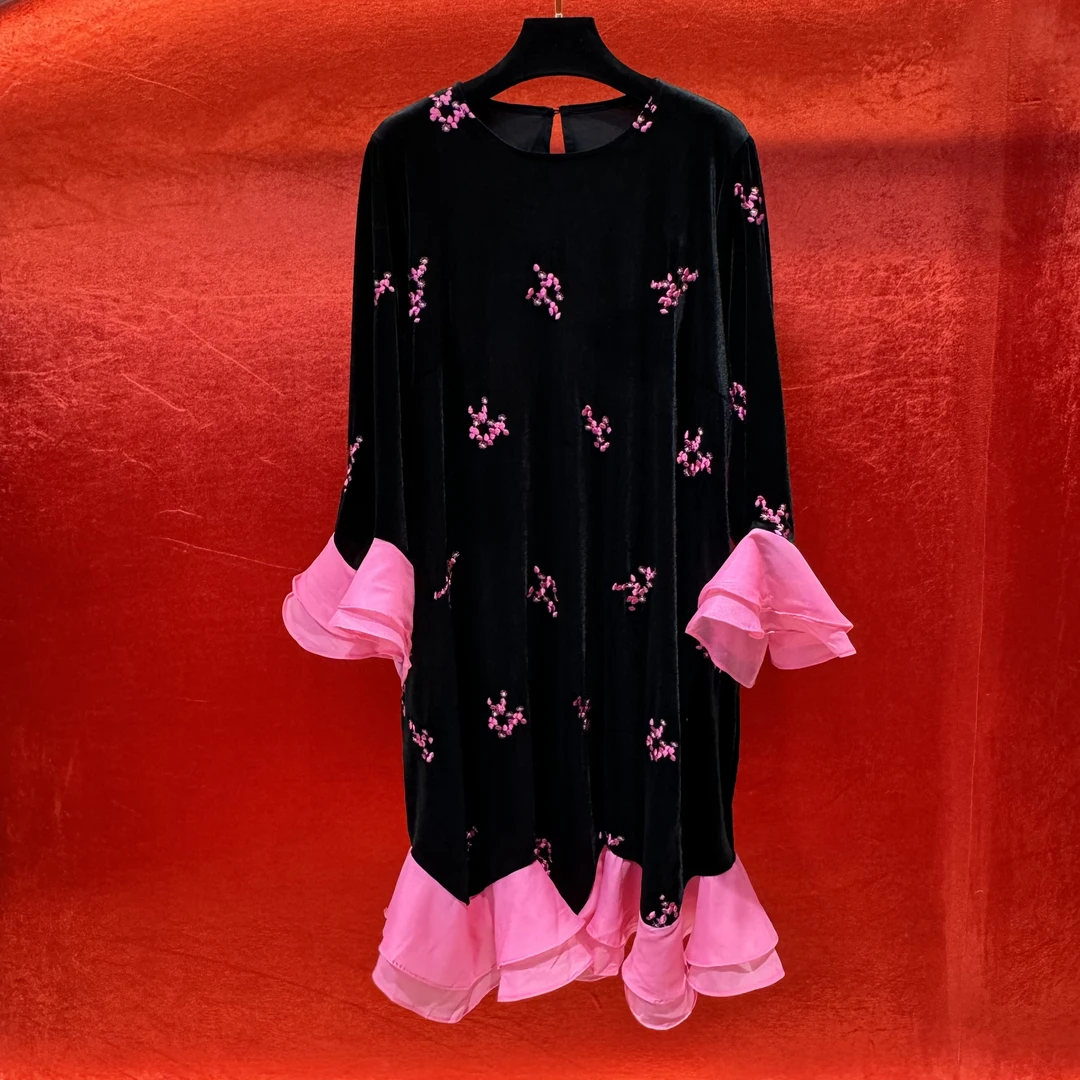 142/141深圳南油大码女装仙气刺绣连衣裙