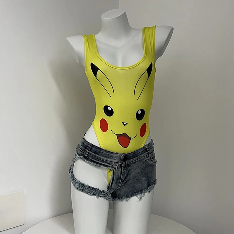 【顶不住】软萌少女二次元动漫COS皮卡丘笑脸紧身连体衣