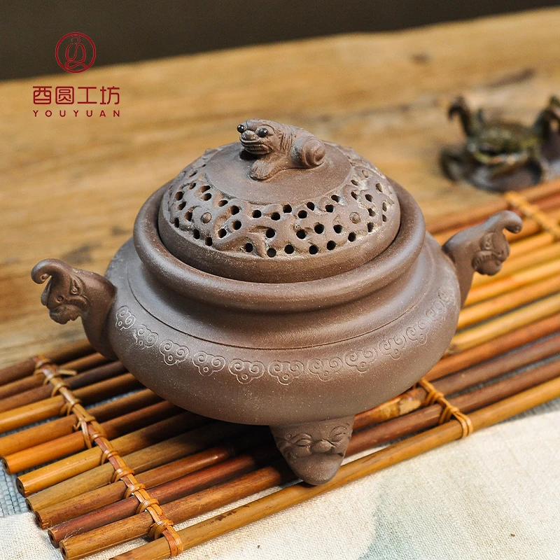 电子熏香炉小号紫砂狻猊陶瓷贝壳定时调温沉檀香粉丸西酉圆园工坊