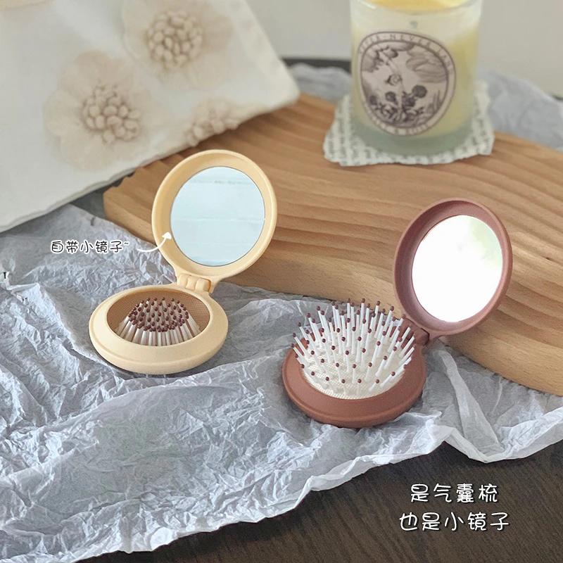 可爱小梳子叠气囊梳按摩梳随身便携迷你气垫梳儿童女孩折镜子一体