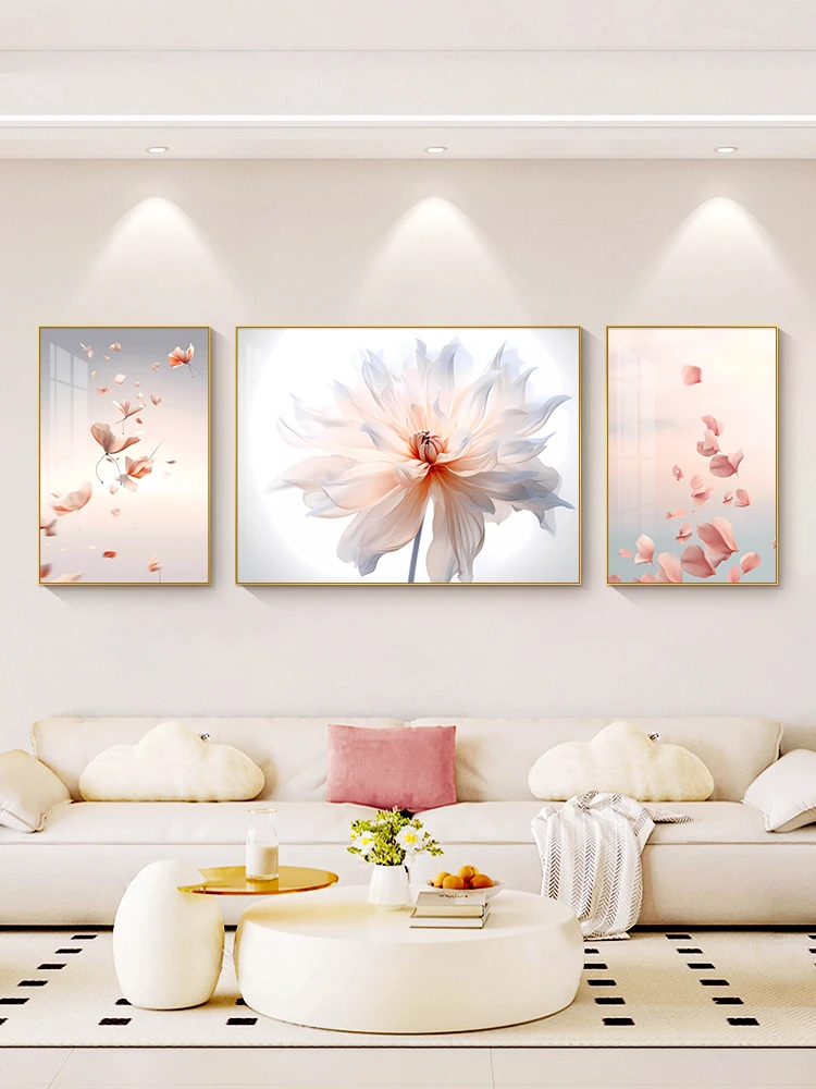 奶油风花卉客厅装饰画轻奢高级感挂画现代简约沙发背景墙三联壁画