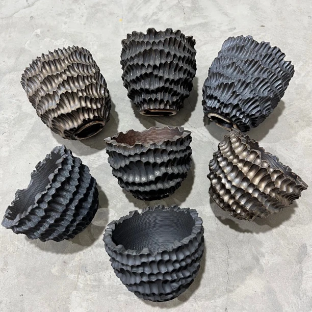 素里块根植物盆 小号透气纹理手工碗盆龙舌兰仙人球龟甲龙陶瓷