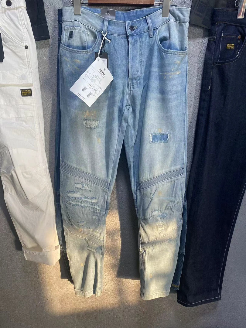 G家浅色破洞水洗男牛仔潮流时尚长裤