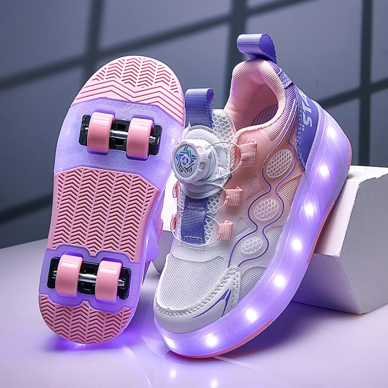 暴走鞋孩子小女孩4轮爆走6-12岁网面可男孩鞋子女童鞋子