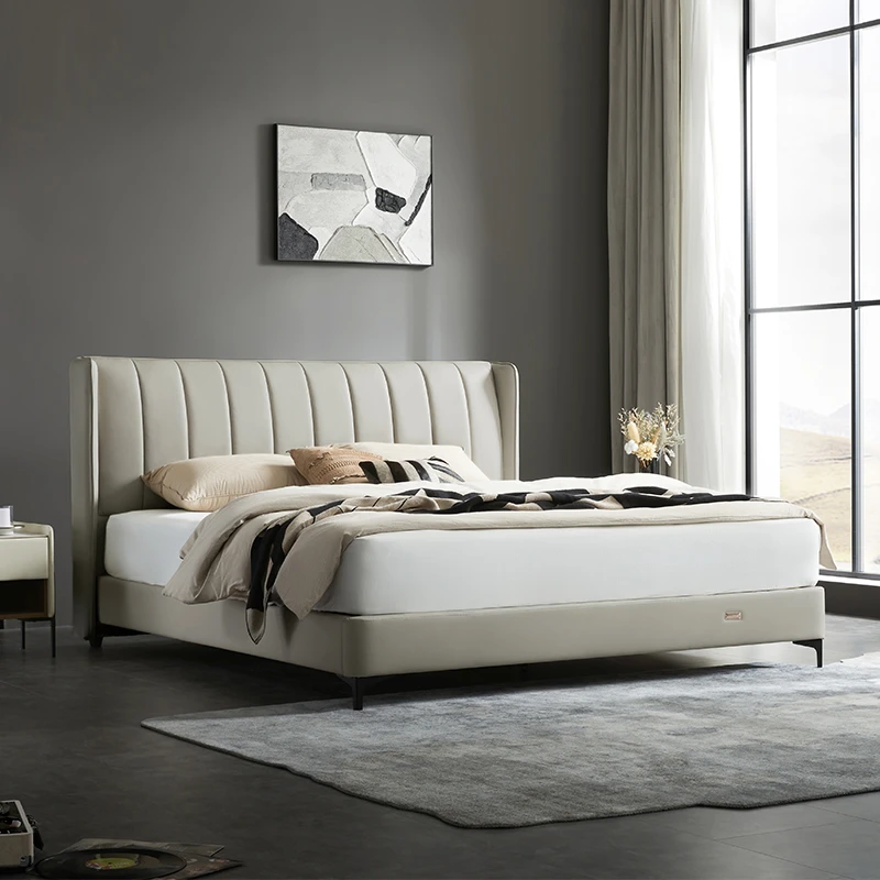 【维森单床】喜临门头层进口牛皮简约双人床婚床实木床主卧室高箱