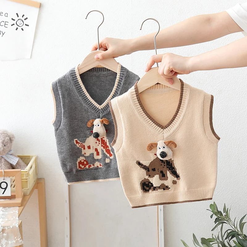 儿童毛衣马甲背心卡通小狗男女童开衫2024春秋装秋冬洋气宝宝毛衣