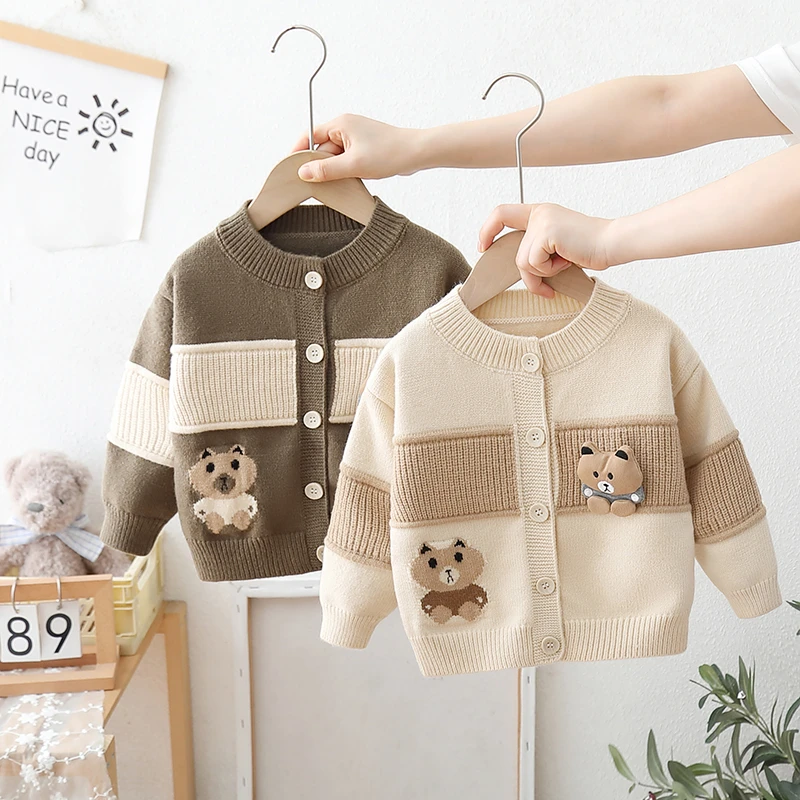 儿童毛衣开衫2025春秋装新款上新中小童卡通熊针织外套毛线衣韩系