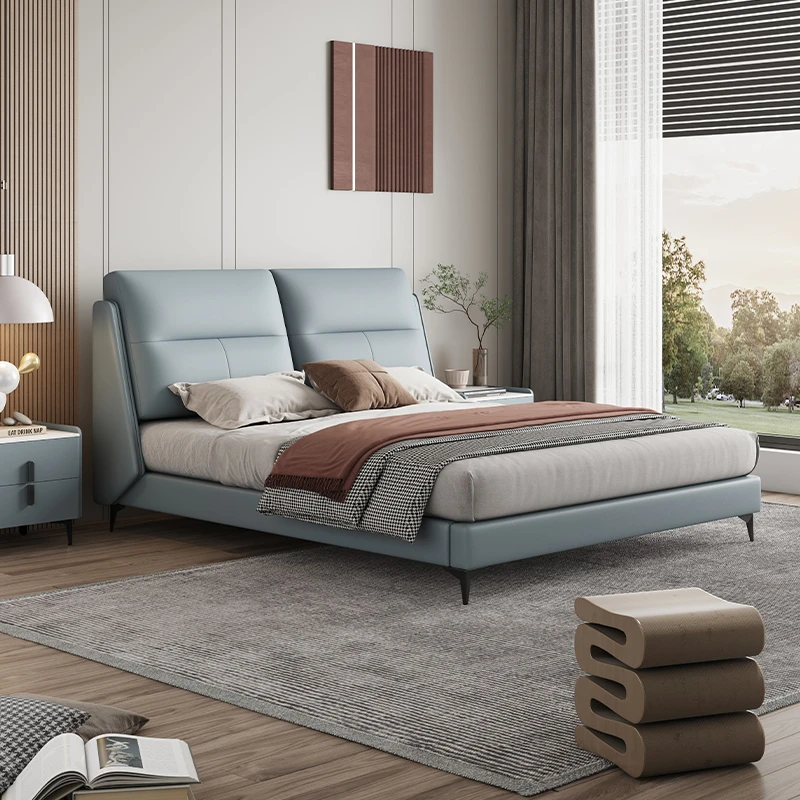 ASNUG/爱舒现代真皮床可调节靠包双人主卧床实木床轻奢功能床W660