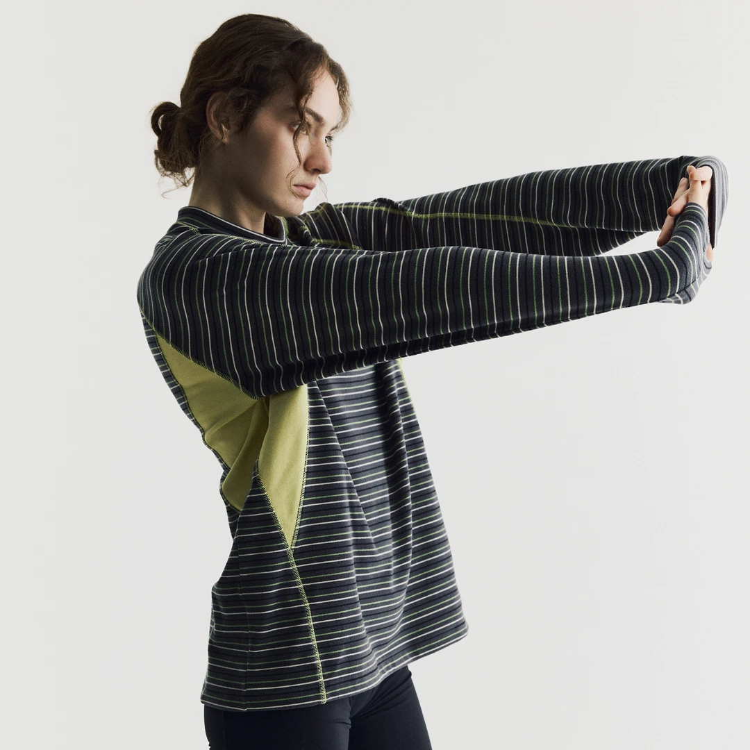 NORYBRAND 24FW拼色条纹暖肤绒抓毛保暖内搭运动拼色长袖