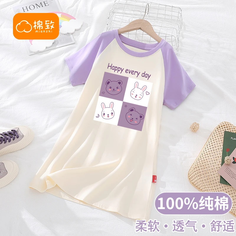 棉致女童睡裙2024夏季新款爆款女孩洋气100%全棉薄款纯棉夏装睡衣