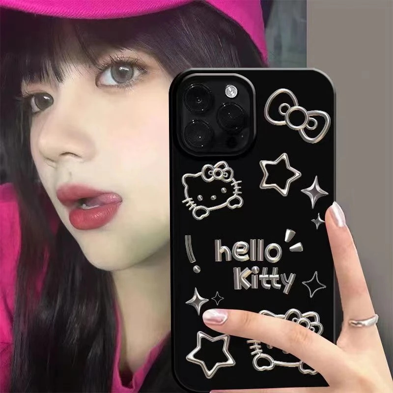 凯蒂猫亮黑适用于苹果14Promax手机壳iPhone13简约12软壳15/78p