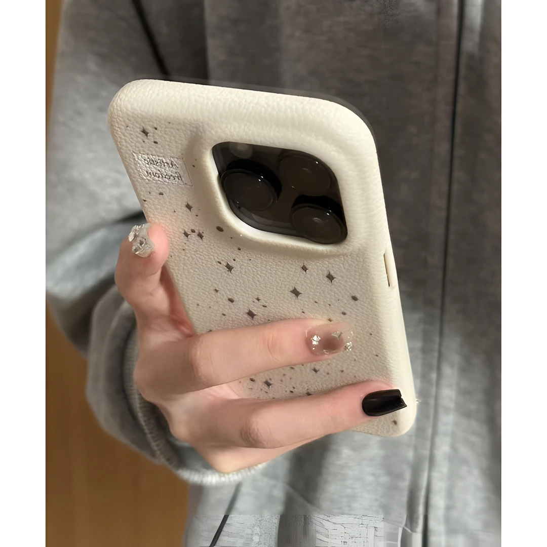 小众菱格星星适用苹果16promax手机壳防摔仿皮纹13promax新款个性