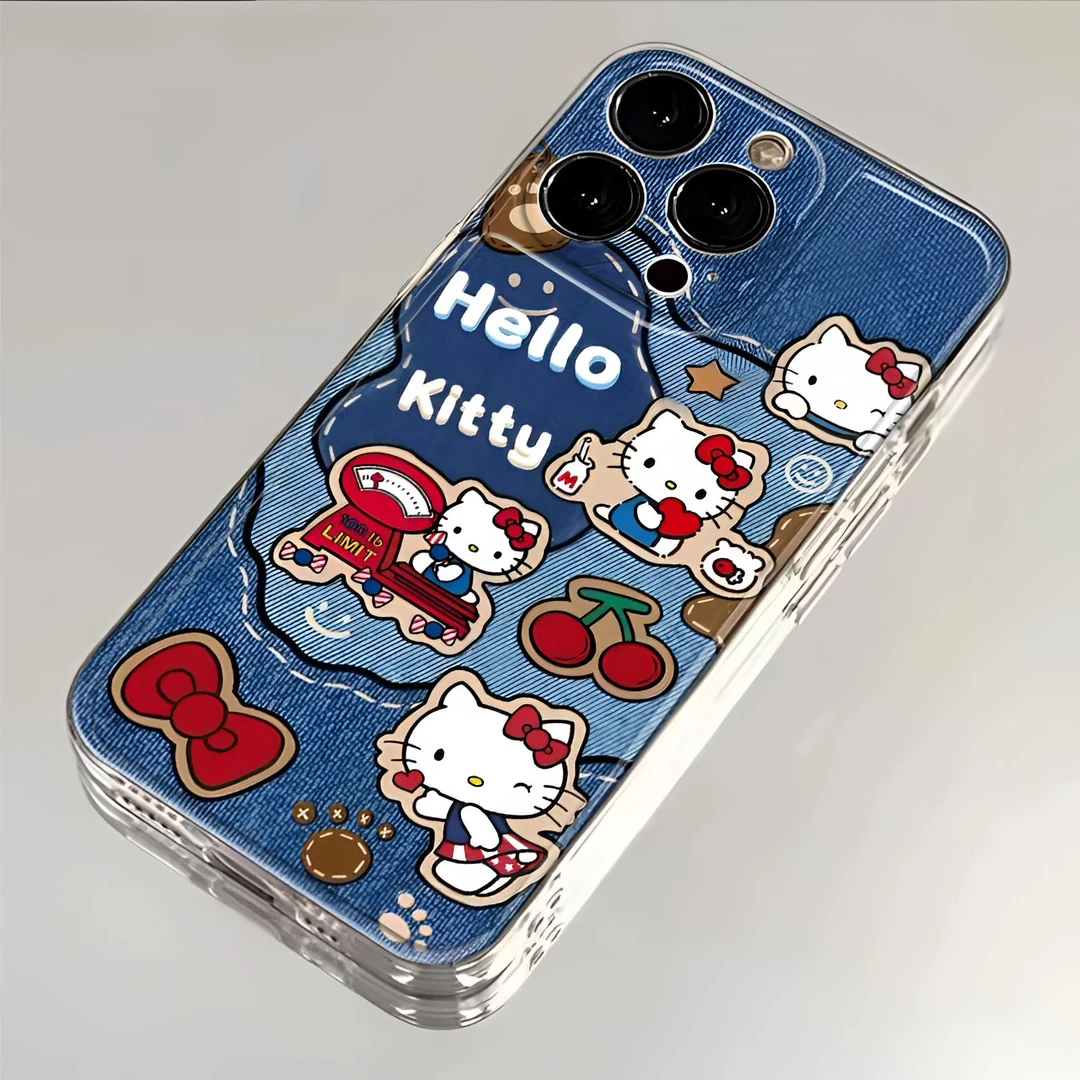 复古牛仔kitty适用iPhone16pro苹果16透明壳15华为VIVO小米OPPO