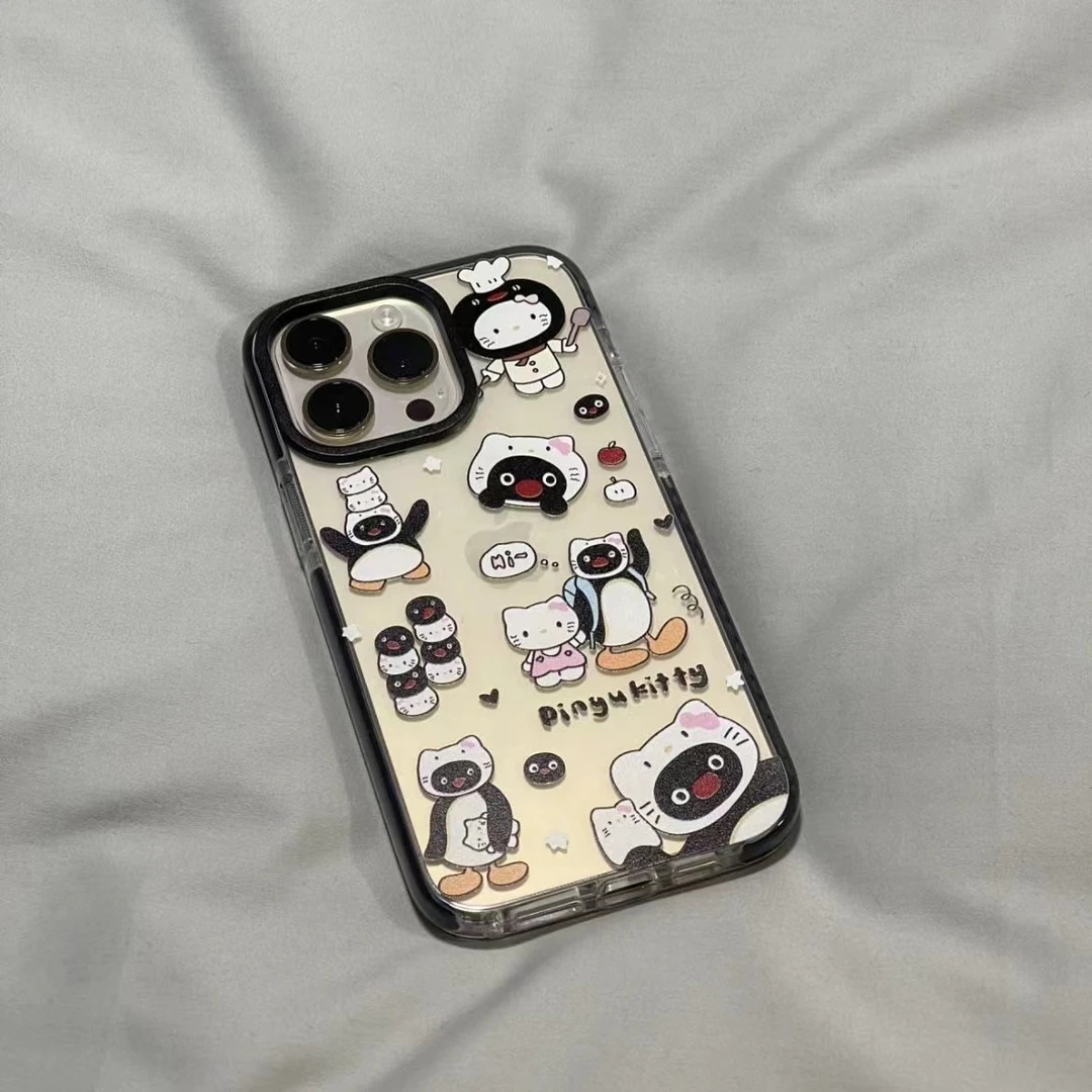 可爱企鹅kt猫iPhone15/14Pro手机壳苹果12/13防摔条xsmax透明8p软