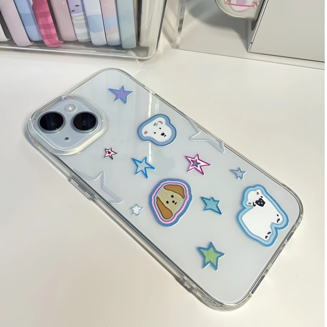 卡通星星小狗贴纸适用于苹果15/14Pro手机壳13/12透明11小众7/8P