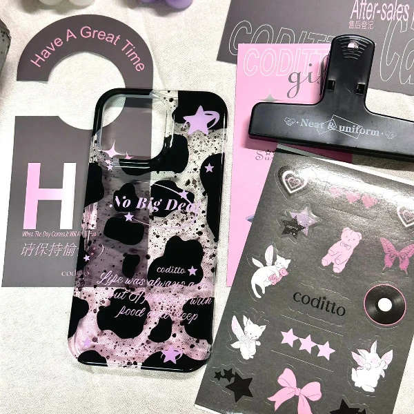 渐变粉奶牛纹苹果15/13promax手机壳12/11pro透xr/xs防摔7/8plus