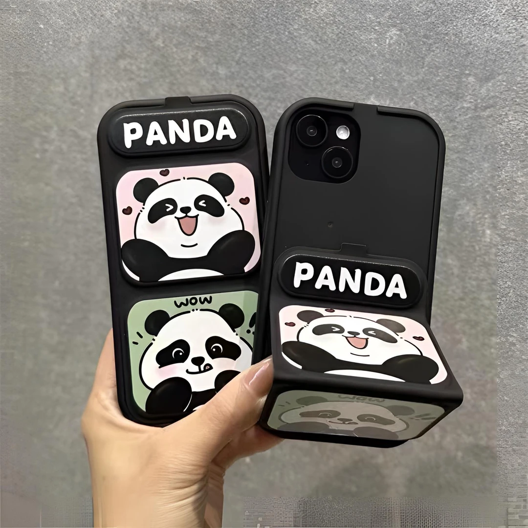 可爱熊猫适用iPhone16promax苹果15手机壳14磁吸翻盖13支架1211潮