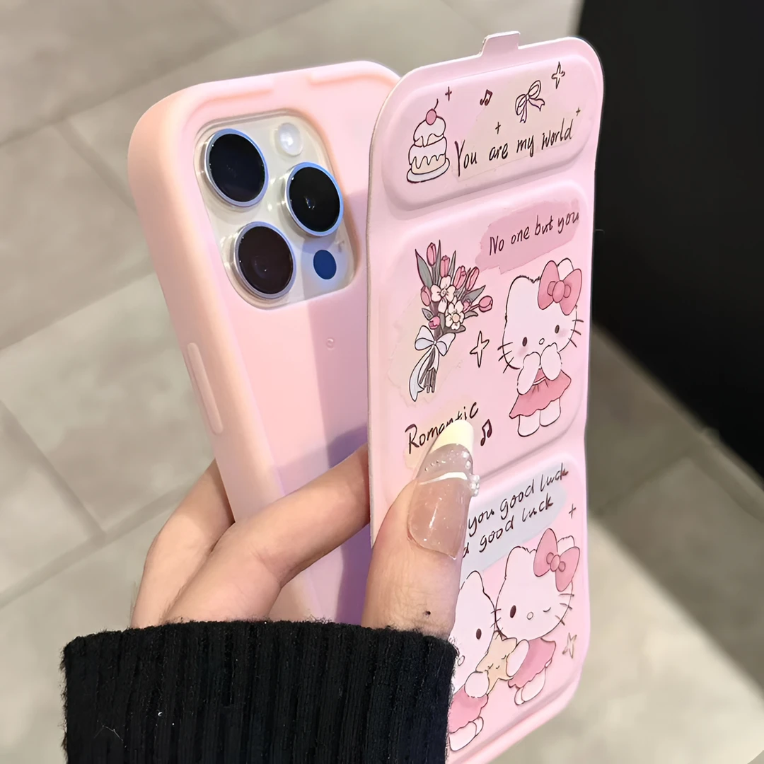 翻盖kitty适用苹果16promax手机壳13卡通15可爱12折叠支架11潮流