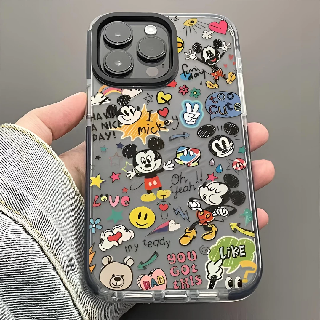 卡通涂鸦米奇苹果15手机壳iPhone14pro全包13pro透明12p硅胶11/XR