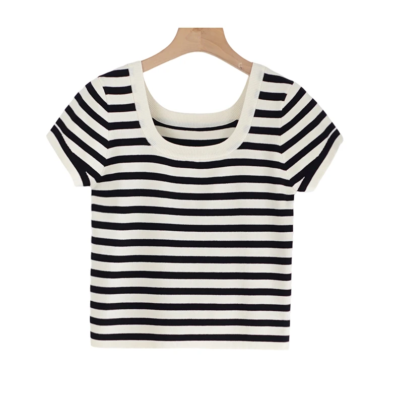 OLZI collection夏季时尚百搭黑白条纹短袖SS-6385
