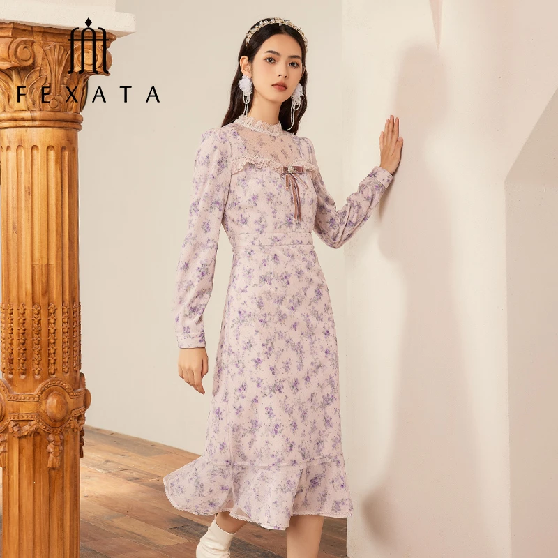 【高高来了】FEXATA斐格思连衣裙冬新品法式油画感玫瑰印花裙
