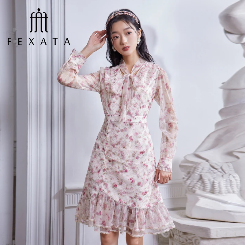 【小朱专属】FEXATA斐格思荷叶印花茶歇连衣裙F41T0505