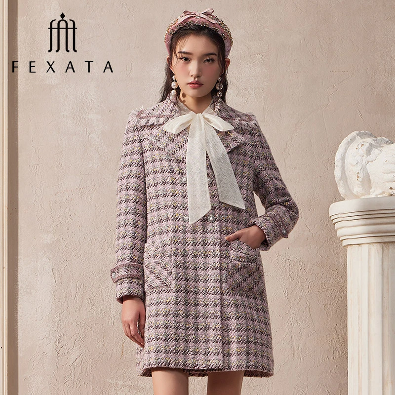 【白姐专属】FEXATA斐格思毛呢外套女冬复古摩登格纹女式大衣