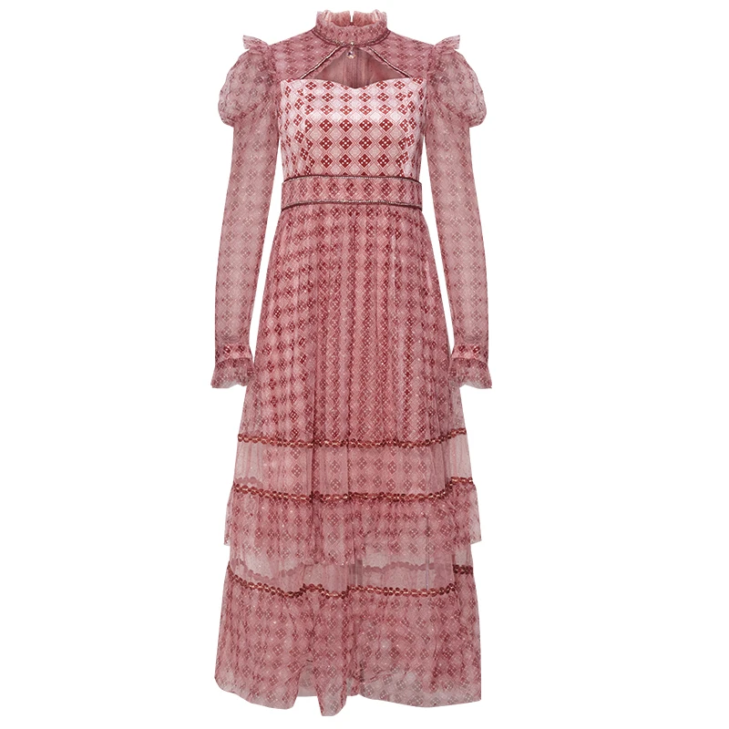 【白姐专属】FEXATA斐格思连衣裙复古红格网纱蛋糕裙